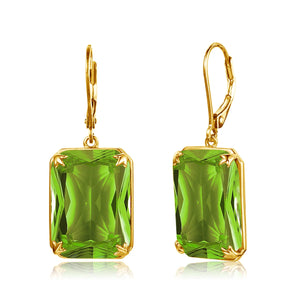 925 Silver 14K Peridot Green Gemstone Drop Earrings