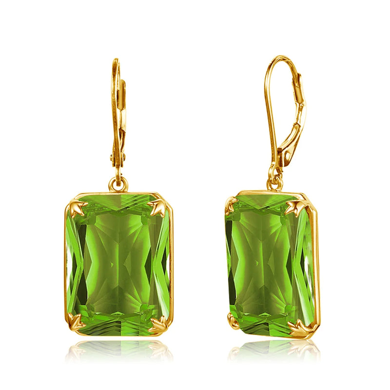 925 Silver 14K Peridot Green Gemstone Drop Earrings