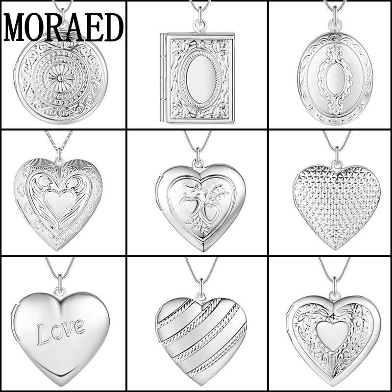 925 Silver Necklace Photo Frame Pendant 18" Snake Chain Jewelry Gift