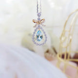 925 Silver Plated Bowknot Clavicle Chain Necklace with Sea Zircon Pendant
