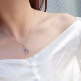 925 Silver Plated Bowknot Clavicle Chain Necklace with Sea Zircon Pendant