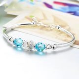 Women's Round Bead Open Bangle 925 Silver Engagement Wedding Gift Jewelry