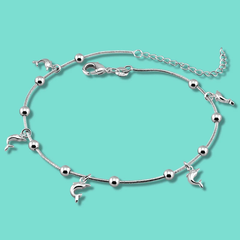925 Silver Dolphin Anklet Summer Beach Jewelry