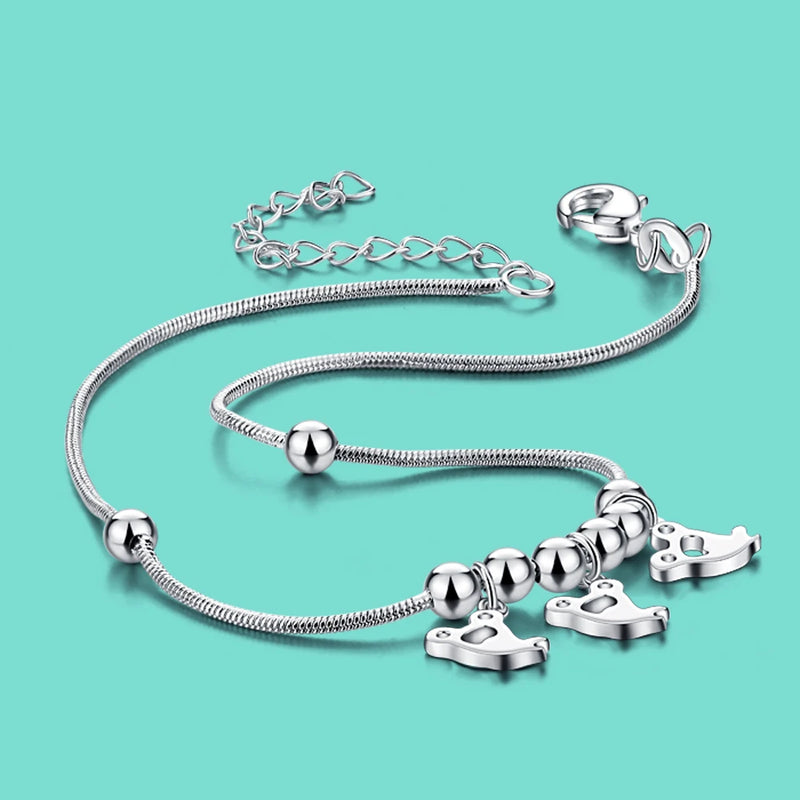 Sterling Silver Anklet with Cartoon Pendant. Summer Silver Jewelry Chain Anklet