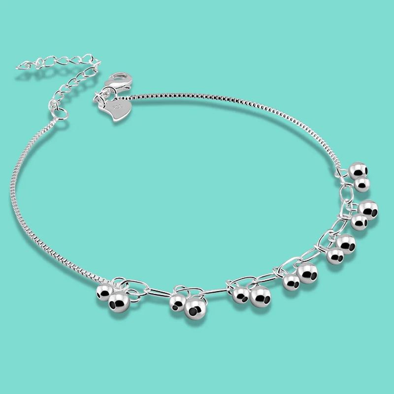 925 Silver Beads Pendant Women's Anklet Summer Foot Jewelry