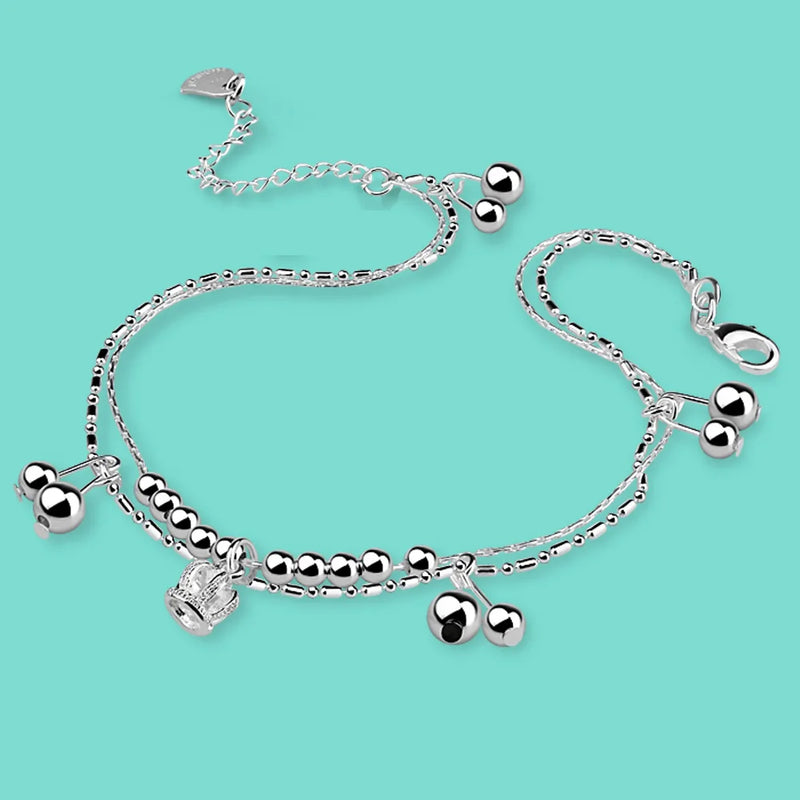 925 Silver Anklet Crown Pendant Foot Jewelry