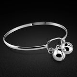 Women's 925 Silver Bell Bracelet Minimalist Glossy Open Fine Jewelry
