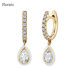 925 Silver Crystal Chain Stud Earrings Colorful Zircon Hoops