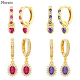 925 Silver Crystal Chain Stud Earrings Colorful Zircon Hoops