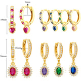 925 Silver Crystal Chain Stud Earrings Colorful Zircon Hoops