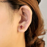 925 Silver Zircon Star Stud Earrings Romantic Wedding Jewelry