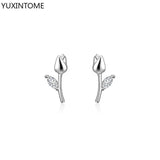 925 Silver Tulip Stud Earrings Romantic Wedding Jewelry