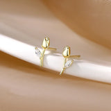 925 Silver Tulip Stud Earrings Romantic Wedding Jewelry