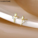 925 Silver Tulip Stud Earrings Romantic Wedding Jewelry