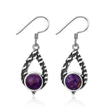 925 Silver Purple Dragon Crystal & Moonstone Drop Earrings
