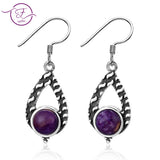 925 Silver Purple Dragon Crystal & Moonstone Drop Earrings
