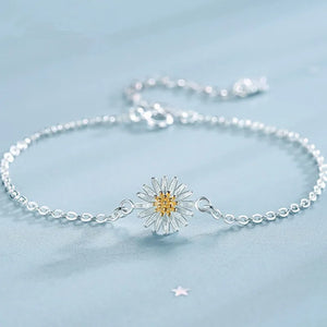 925 Sterling Silver Daisy Flower Silver Bracelet European American Jewelry