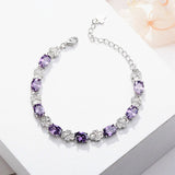 925 Sterling Silver Purple Crystal Heart Bracelet Couple Gift