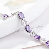 925 Sterling Silver Purple Crystal Heart Bracelet Couple Gift
