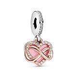 925 Silver Intertwined Heart Snake Bracelet Pink Diamond Sparkle