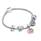 925 Silver Intertwined Heart Snake Bracelet Pink Diamond Sparkle