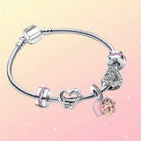 925 Silver Intertwined Heart Snake Bracelet Pink Diamond Sparkle