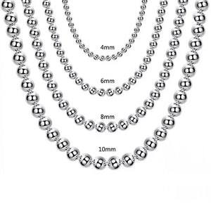 925 Sterling Silver Beads Chain Necklace Lobster Clasp Men Women Jewelry
