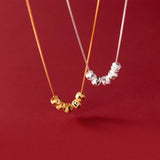 Women's 925 Silver Necklace Frosted Beads Choker Pendant