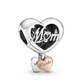 925 Silver MOM Heart Pendant Snake Bone Bracelet Set Purple Ripple Jewelry