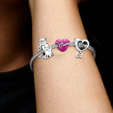 925 Silver MOM Heart Pendant Snake Bone Bracelet Set Purple Ripple Jewelry