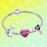 925 Silver MOM Heart Pendant Snake Bone Bracelet Set Purple Ripple Jewelry