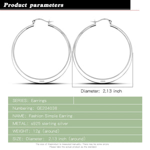 925 Sterling Silver Hoop Earrings - Minimalist 54MM Round - Party Charm Jewelry