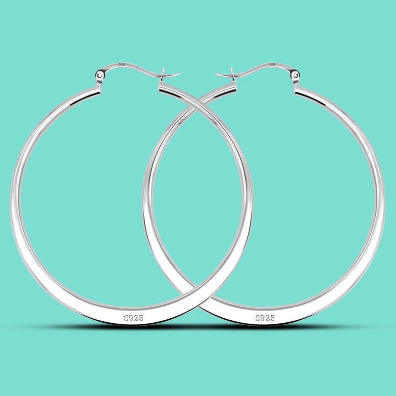 925 Sterling Silver Hoop Earrings - Minimalist 54MM Round - Party Charm Jewelry