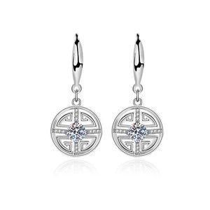 925 Sterling Silver Stud Earrings Chinese Style Retro Coins Moissanite Jewelry