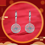 925 Sterling Silver Stud Earrings Chinese Style Retro Coins Moissanite Jewelry