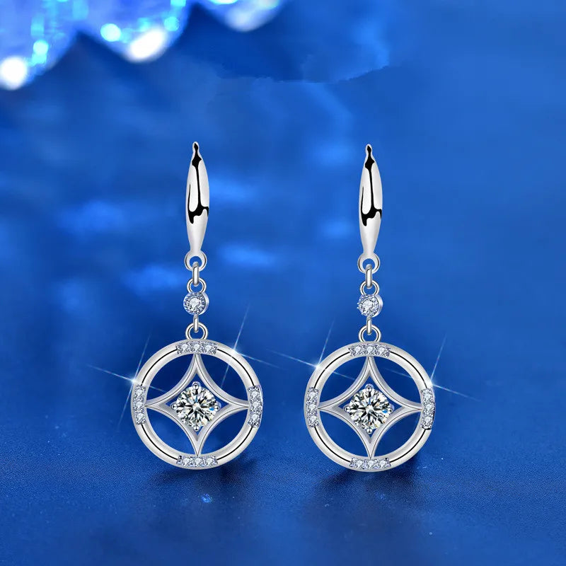 925 Silver Stud Earrings Chinese Style Retro Moissanite Jewelry