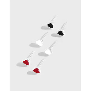 925 Silver Heart Stud Earrings Red Enamel Small Jewelry Gift