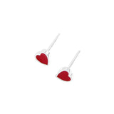 925 Silver Heart Stud Earrings Red Enamel Small Jewelry Gift