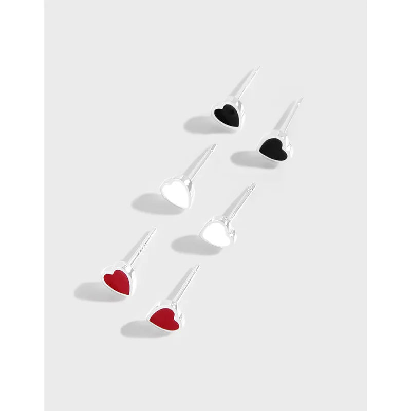 925 Silver Heart Stud Earrings Red Enamel Small Jewelry Gift
