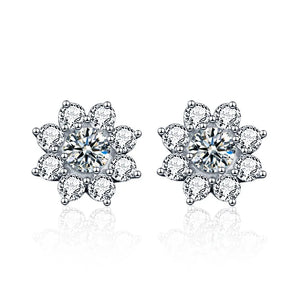 925 Sterling Silver Sun Flower Moissanite Stud Earrings