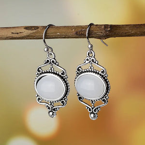 Women's 925 Vintage Thai Silver Moonstone Earrings Punk Style Gift