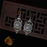 Women's 925 Vintage Thai Silver Moonstone Earrings Punk Style Gift