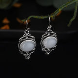 Women's 925 Vintage Thai Silver Moonstone Earrings Punk Style Gift