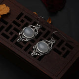 Women's 925 Vintage Thai Silver Moonstone Earrings Punk Style Gift