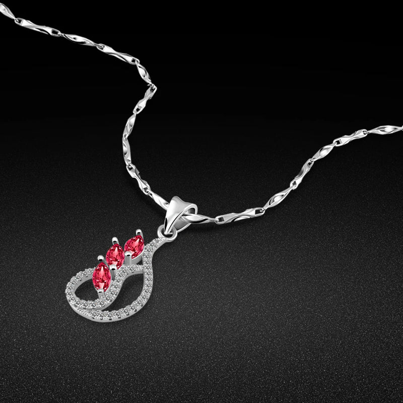 925 Silver Necklace with Red Zircon Pendant