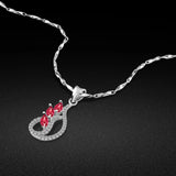 925 Silver Necklace with Red Zircon Pendant