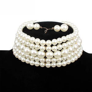 Pearl Necklace and Earing Set Wedding Jewelry
