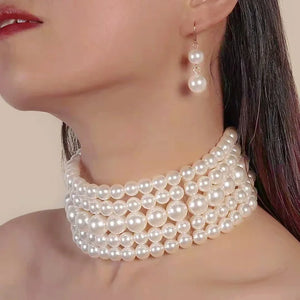 Pearl Necklace and Earing Set Wedding Jewelry
