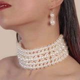 Pearl Necklace and Earing Set Wedding Jewelry