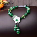 Adjustable Green Beads Bracelet Handmade Retro Rope Jewelry Gift